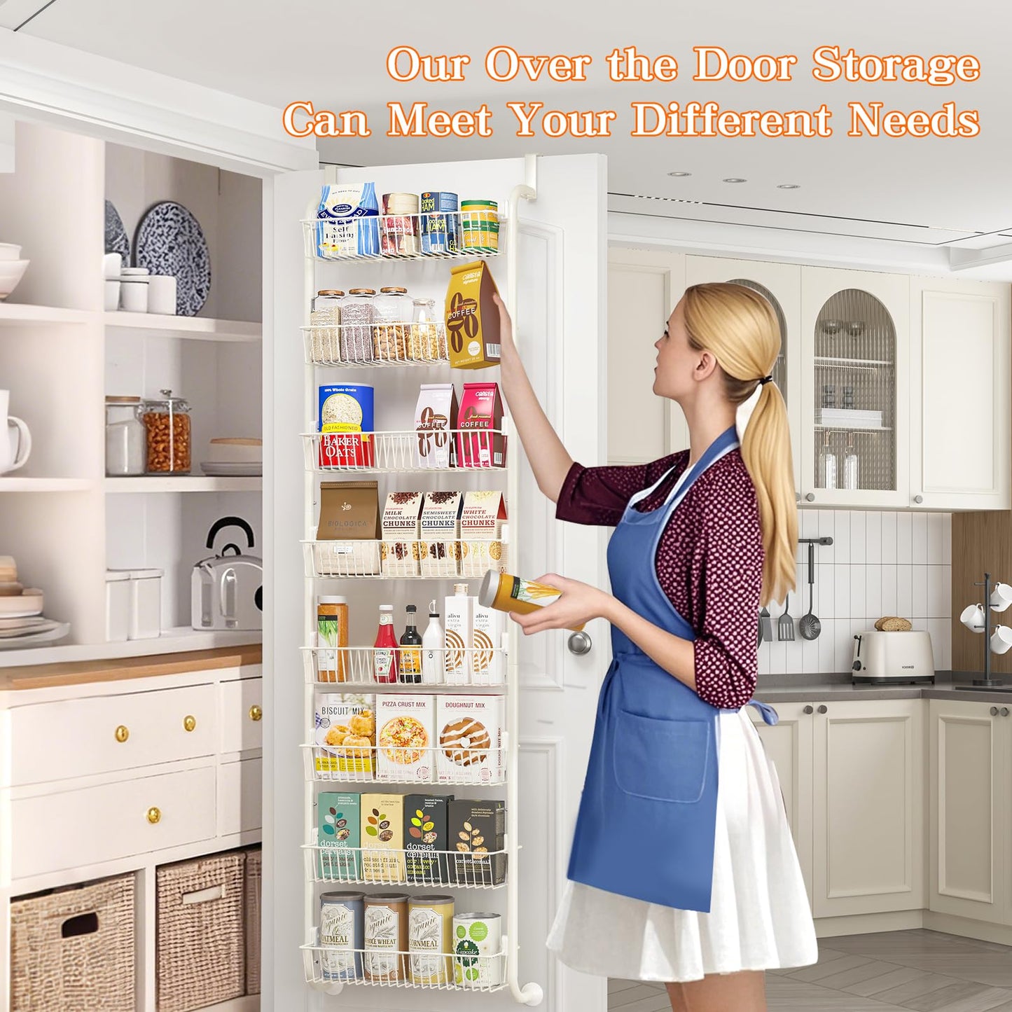MIAOLI Over The Door Pantry Organizers and Storage, 6-Tier Spice Rack, Home & Kitchen Storage Shelves for Cabinet, Large Capacity Hanging Seasoning Organizer, Laundry Room Organization, Black