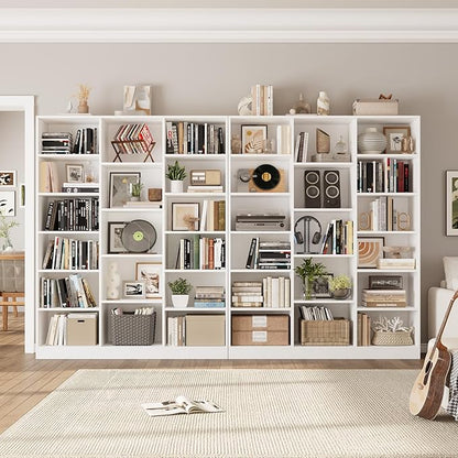 FACBOTALL Triple Wide Bookshelf, 6 Tier Large Bookshelf, Bookcase with 17 Open Display Shelves, 74'' Tall Bookcases and Bookshelves for Living Room, Home Office, Library, White