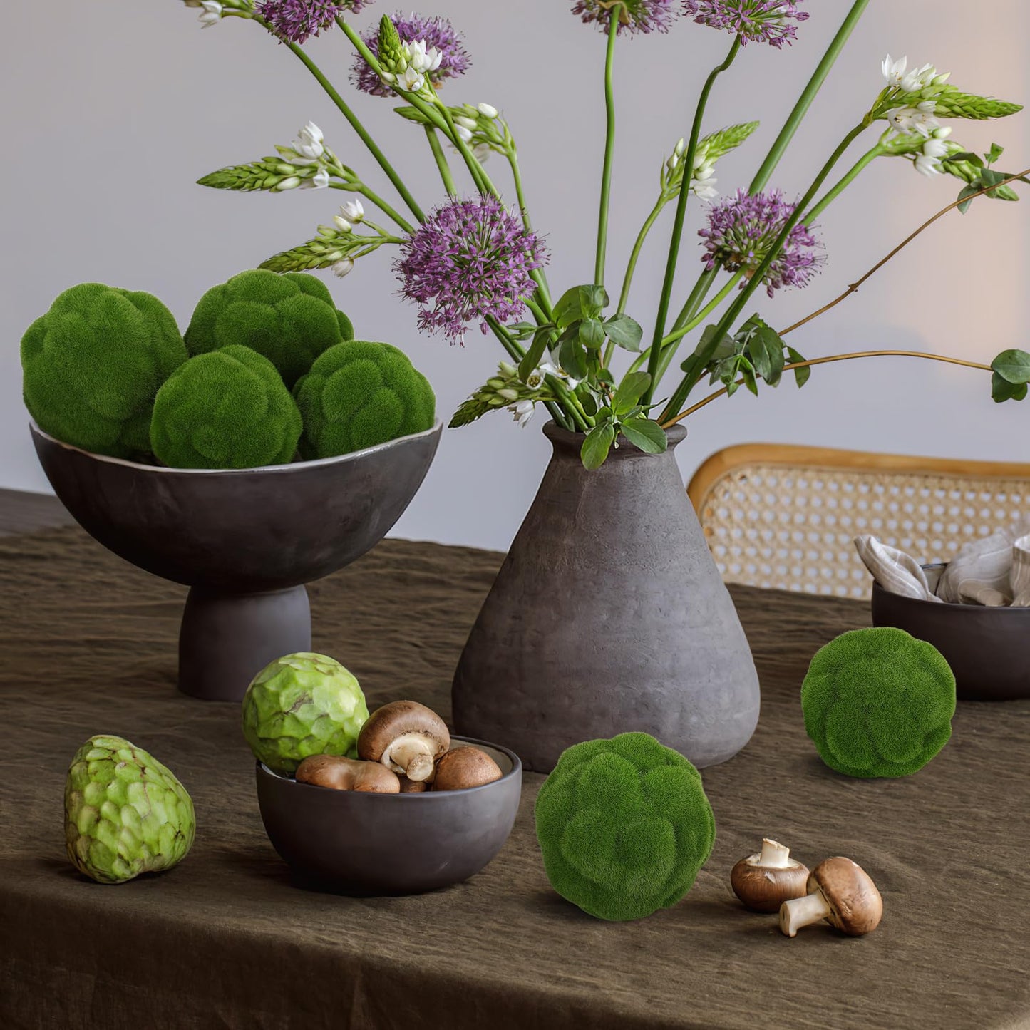 Cabilock 4 Pcs Fake Green Moss Balls | 4" & 4.7" Flocked Decorative Moss Rocks for Bowl Filler | Simulated Moss Spheres for Spring Easter Centerpiece, Wedding & Floral Decor