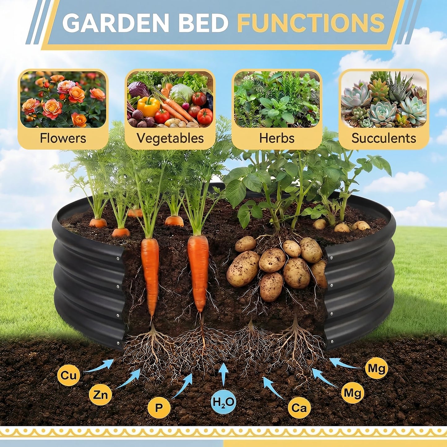 Land Guard Galvanized Raised Garden Bed 2Pcs, Planter Raised Garden Beds Outdoor, Round Clearance Raised Garden Beds for Gardening Vegetables (Gray)