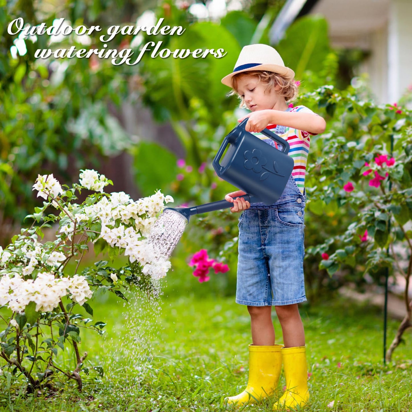 2.8L Watering Can for Indoor Plants, Garden Watering Cans for Outdoor Plant House Flower, Modern Plant Watering Can Large Long Spout with Sprinkler Head
