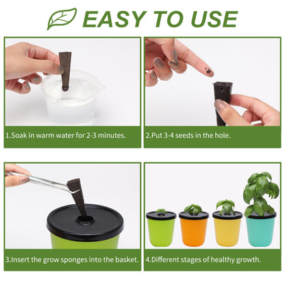 Kiicii Kratky Method Hydroponic Planter Kit, 8 Hydroponic Planter Plus 24 Growing Sponges for Herbs, Hydroponic Mini Buckets for Windowsill Herb Garden, Hydroponic Growing System for Vegetables