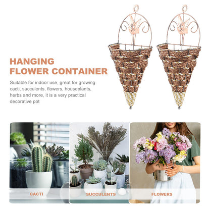 Abaodam 2Pcs Wall Hanging Flower Pots Rattan Planter Basket Set 12.40X5.51X2.75In Space-Saving Wall Mounted Flowerpot Decor for Indoor Outdoor Garden Patio
