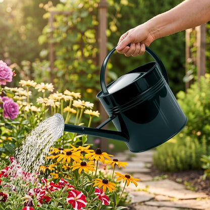 LONGRUN 2.5 Gallon Dark Green Metal Watering Can Primary Colors Nozzle for Plants and Garden with Removable Spout, Made of Galvanized Iron