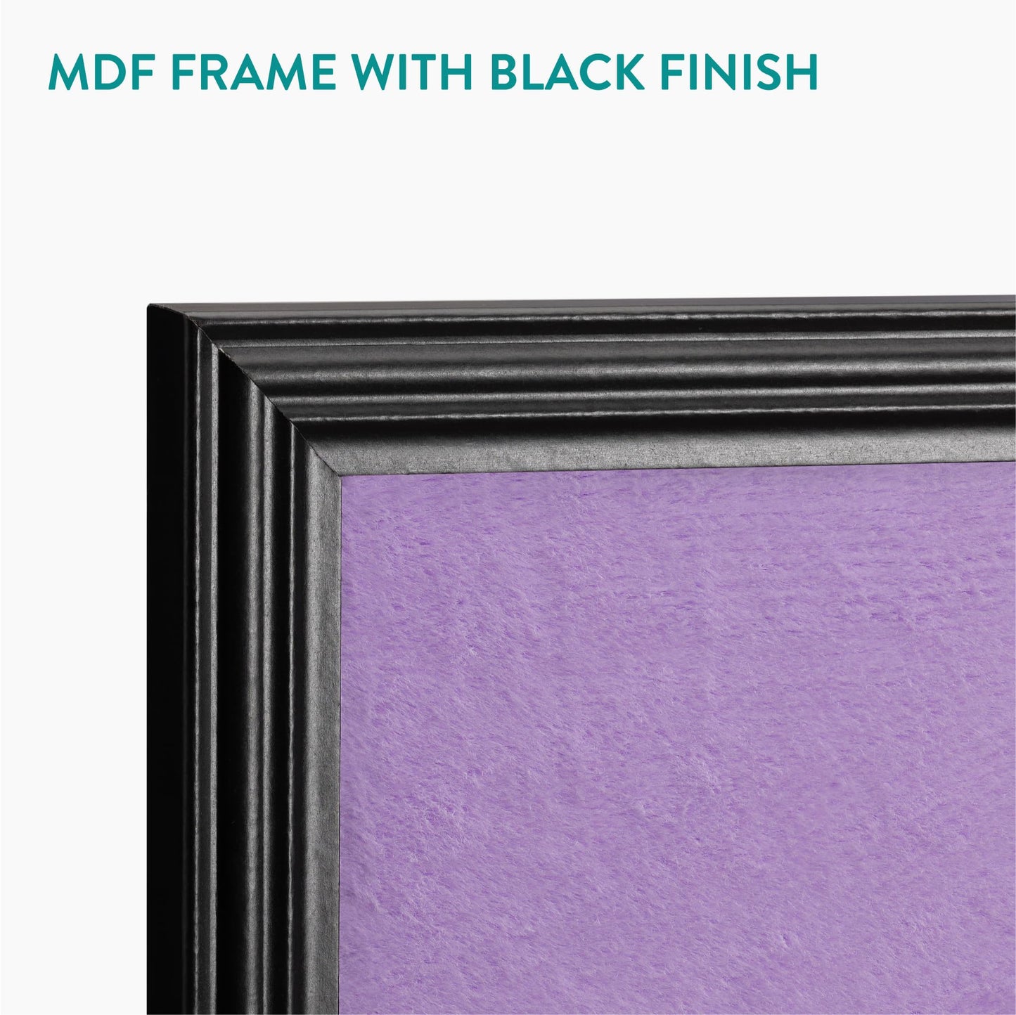 Navaris Framed Fabric Bulletin Board - 18 x 24 inches Plush Jewelry Organizer Pinboard for Wall - Memory Memo Pin Board - Purple with Black Frame