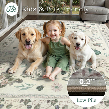 Dadasgk Insect Print Washable Rugs for Living Room, Soft 6x9 Area Rugs for Bedroom, Ultra-Thin Non Slip Nature Area Rug Low Pile Stain Resistant Throw Carpet for Dining Room Office, Beige