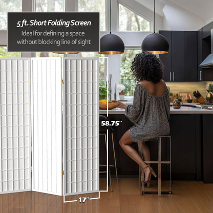 Red Lantern 5 ft. Tall Window Pane Shoji Screen - White - 3 Panels