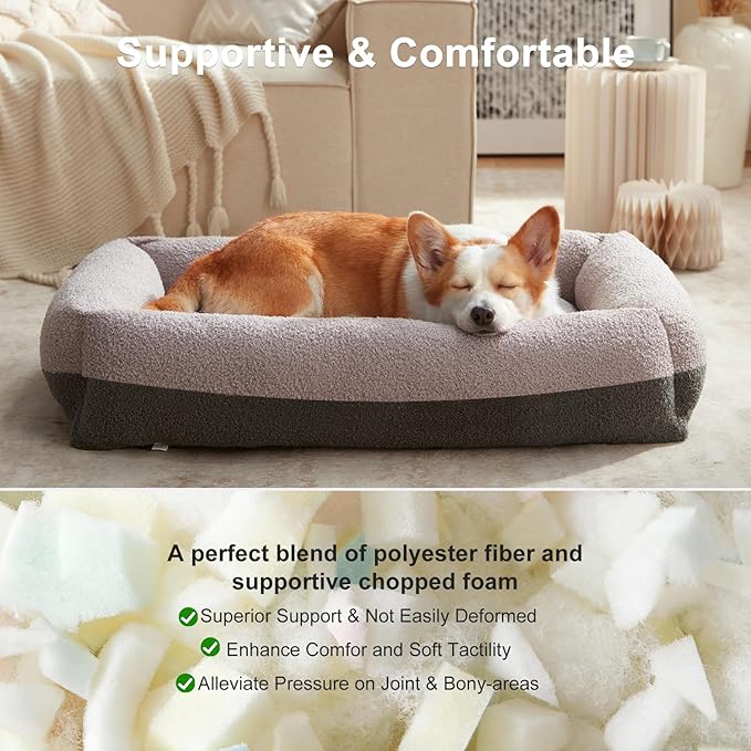 FURTIME Washable Dog Bed Medium Large Size Dogs, Rectangle Comfy Fluffy Pet Bed, Removable Zipper Cover Machine Wash, Soft Orthopedic Bed Durable Pet Cuddler with Anti-Slip Bottom, 30"x24"x8", Grey