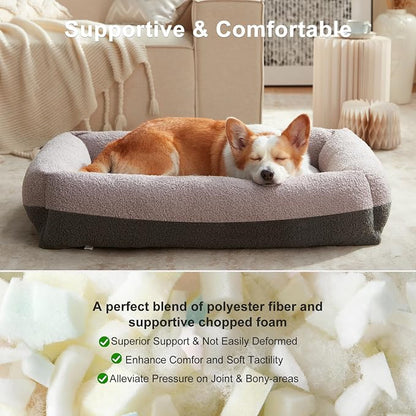 FURTIME Washable Dog Bed Medium Size Dogs, Rectangle Comfy Fluffy Medium Dog Bed, Removable Zipper Cover Machine Wash, Soft Orthopedic Bed Durable Pet Cuddler with Anti-Slip Bottom, 25"x21"x7", Grey