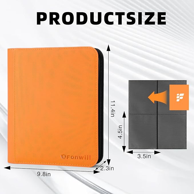 Top Loader Binder, Holds 112 Cards in 3"x4" Toploaders, Trading Card Binder 4 Pocket for TCG, MTG, YGO, Game Cards, Sports Cards(Orange)