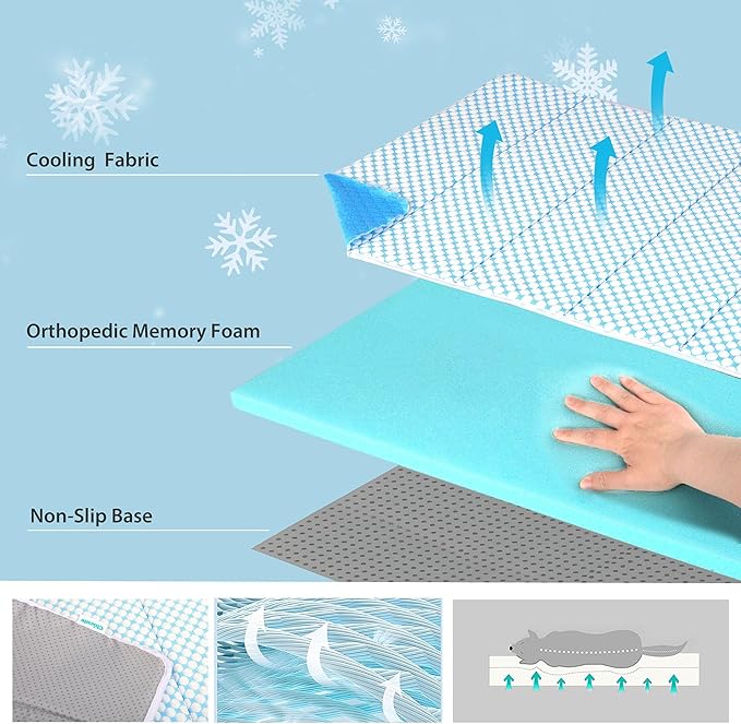 Cooling Dog Mat Q-Max>0.5 - Rapid Cooling Tech, Thin Breathable Crate Pad, Portable Washable Summer Mat, Chill Soothing Fabric - 47"x29" Extra Large Dog, Blue