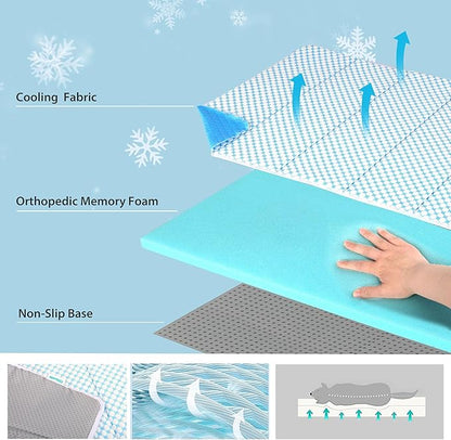 Cooling Dog Mat Q-Max>0.5 - Rapid Cooling Tech, Thin Breathable Crate Pad, Portable Washable Summer Mat, Chill Soothing Fabric - 41"x27" Extra Large Dog, Blue