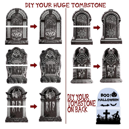 23.62in Halloween Tombstones Yard Sign, 5 PCS Large Tombstones Gravestone DIY Halloween Decor RIP Lawn Signs with Stakes, Outdoor Yard Decoration