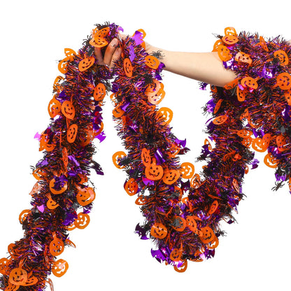 Halloween Tinsel Garland Decor, 50Ft Glitter Tinsel Twist Garland Decorations for Halloween Party Decor