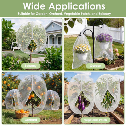4PCS Insect Bird Barrier Mesh with Zipper Drawstring, Blueberry Bush Netting Cover Insect Bird Netting Tomato Protective Cover Garden Mesh Netting for Vegetables, Fruits, Trees, 3.94Ft x 4.92Ft
