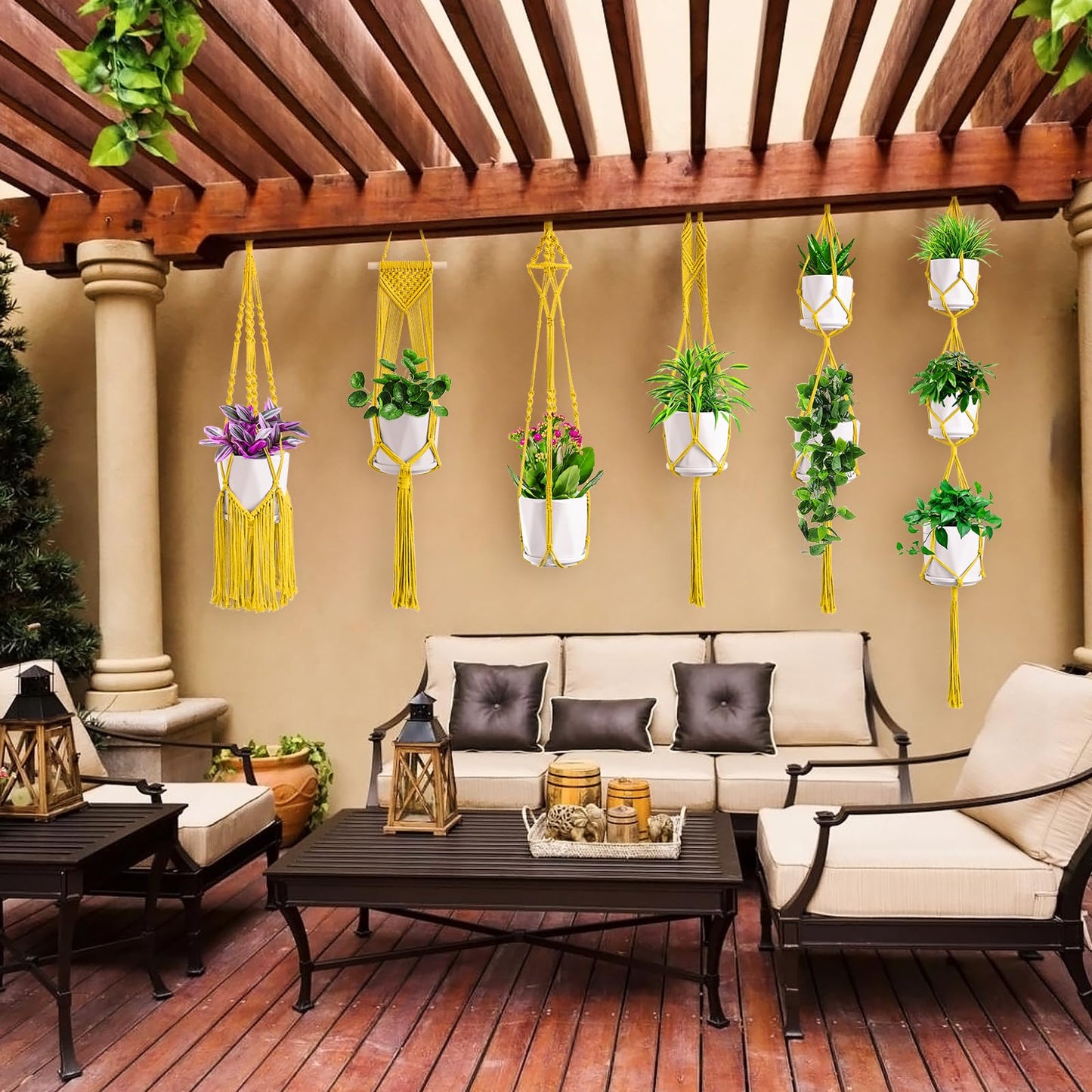 SFENNGPET Macrame Plant Hangers, 6Pack Hanging Planters for Indoor Plants w/ 6 Set Hangers Kit Handmade Macromay Plant Hangers Indoor Flower Pots Holder Stand for Boho Home Décor (POTS NOT Included)