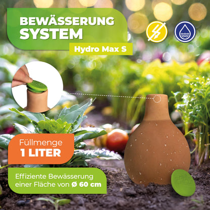 BioGreen Plant Self-Watering System Hydro MAX S | 0.3 gal | Irrigation Ø 23.6 in | Olla Made of Fired Clay | Watering Globe | Terracotta Water Saver for Gardens, Vegetables & Raised Beds