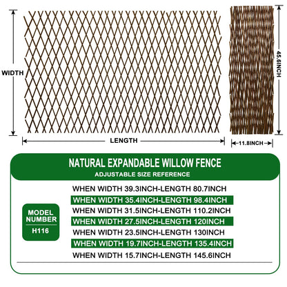Expandable Garden Trellis Plant Support Willow Lattice Fence Panel for Climbing Plants Vine Ivy Rose Cucumbers Clematis 36X92 Inch