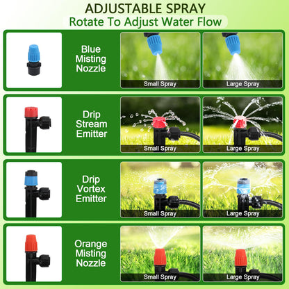 230FT Quick-Connect Drip Irrigation System Kit - 33FT 1/2" Main Tube & 197FT 1/4" Drip Line, Automatic Garden Watering System with Adjustable Emitters & Nozzles for Garden, Greenhouse, Yard, Lawn