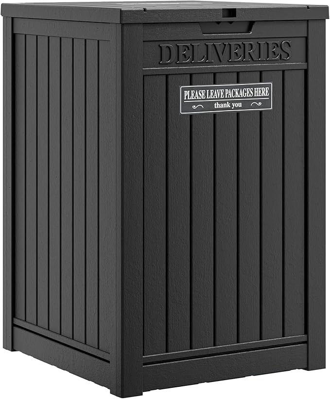 Package Delivery Box for Outside, Storage Box with Lockable Secure, Outdoor Resin Package Drop Container Waterproof for Backyard, Garden, Patio & Lawn, Black