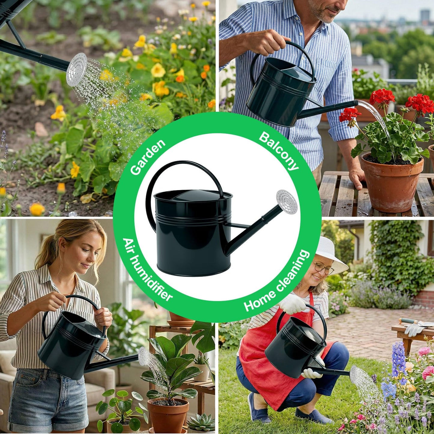 Galvanized Iron Watering Can for Indoor Plants, Oval Watering Cans for House Plant Garden Flower, Long Spout Water Can for Outdoor Watering Plants 9.46L 2.5 Gallon