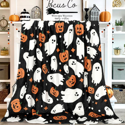 JarThenaAMCS Halloween Fuzzy Flannel Blanket Boo Ghost Pumpkin Throw Blanket Black Soft Blankets for Farmhouse Home Sofa Chair Bed Couch, 60 x 70 Inch