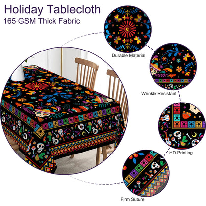 Unibyby Mexican Tablecloth Rectangle 60 x 120 Inch, Cinco De Mayo Flower Skull Table Cloth Fiesta Indoor Decorations for Dining Room Party