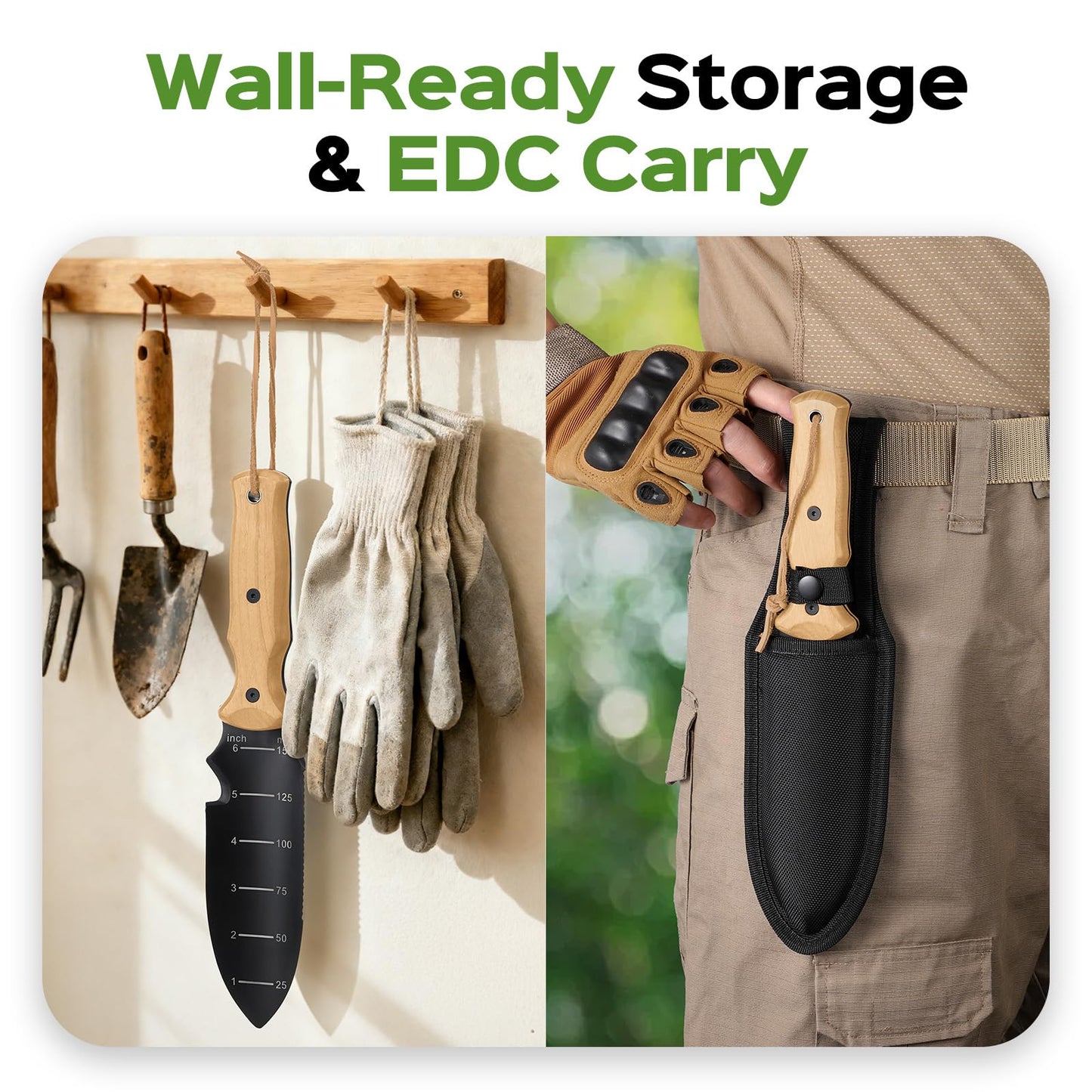 Garden Tools Trowel with EDC Sheath, Gifts for Men Women Mom Dad, Gardening Tools with 7" Stainless Steel Blade, Dual-Scale Measurement, Hanging Hole, Gardening Hand Tools for Weeding Digging Planting
