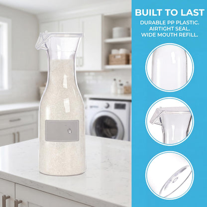 YIMITEE 3 Pack Laundry Detergent Dispenser with 5 Labels, 40 OZ Plastic Fabric Softener Bottle, Reusable Detergent Container, Laundry Room Organizer for Liquid Soap Powder Bleach Scent Booster Beads