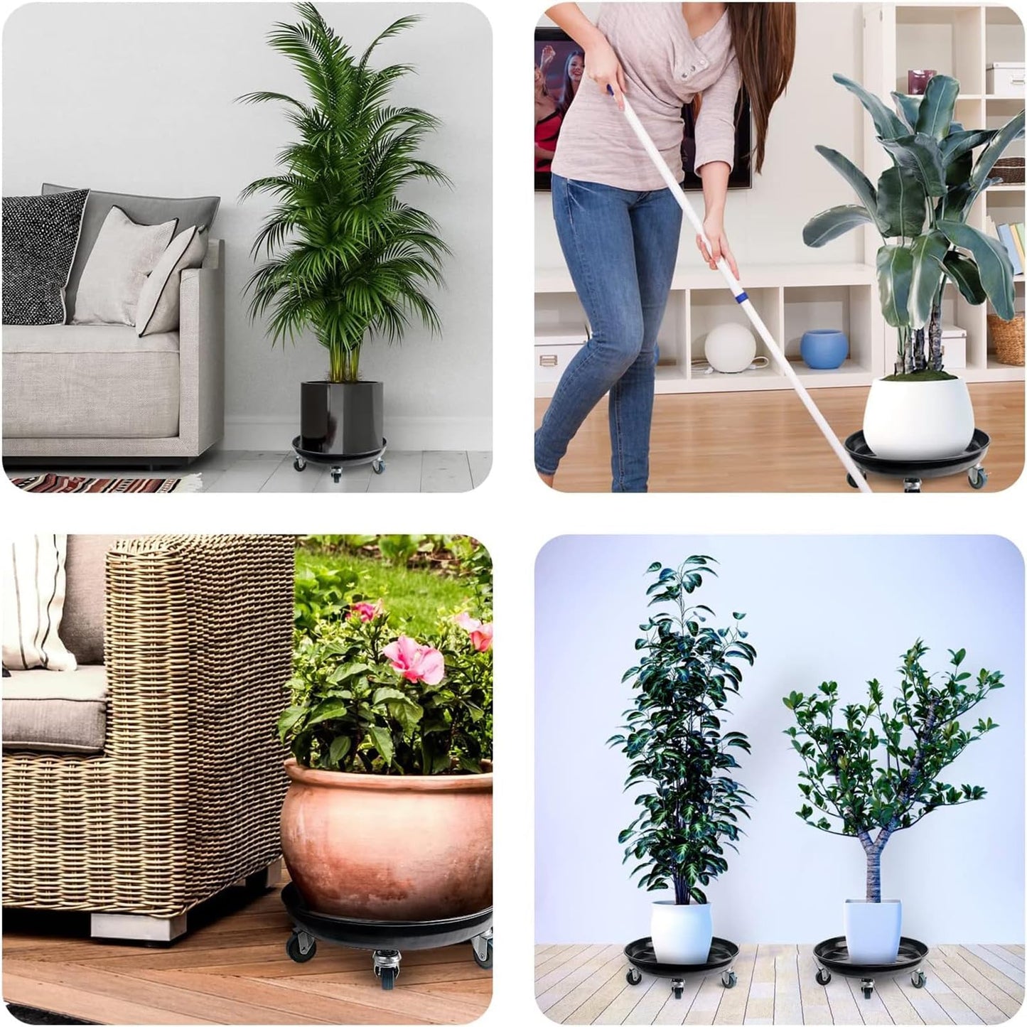 Kaoolaa Plant Caddy with Wheels 12 Inch 2 Pack, Heavy Duty Metal Plant Stand & Dolly with Lockable Casters, Holds 160 lbs for Indoor Outdoor Large Flower Pots, Black