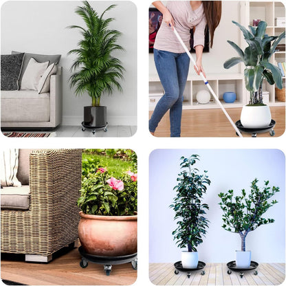 Kaoolaa Plant Caddy with Wheels 12 Inch 2 Pack, Heavy Duty Metal Plant Stand & Dolly with Lockable Casters, Holds 160 lbs for Indoor Outdoor Large Flower Pots, Black