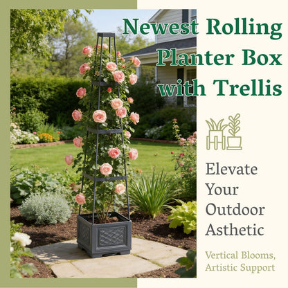 Chirpartti Rolling Tomato Planter with Trellis | Self-Watering Raised Garden Bed Tomato Pots for Growing Tomatoes | Planter Box with Trellis with Wheels for Climbing Plants Greenhouse Indoor Outdoor