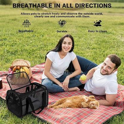 Dog Carrier Pet Carrier for Small Medium Cats Dogs Puppies up to 16 Lbs, TSA Airline Approved, Soft Sided, Collapsible Cat Bag Carrrier (Black, 17 * 11 * 11)