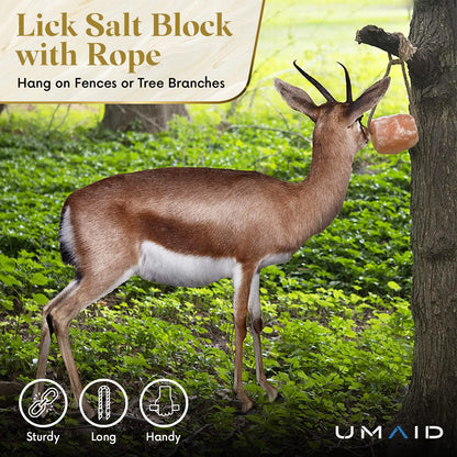 UMAID Himalayan Salt Lick 6 lbs on Rope for Horse, Deer, Goat & Livestock Animals, Salt Lick Deer, Salt Lick for Horses, Salt Block for Horses, Himalayan Salt Block 2 Pack