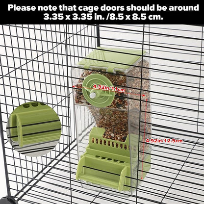 Bird Feeder No Mess 2PCS Automatic Clear Bird Seed Food Container Acrylic Parrot Feeder Dispenser Cage Accessories for Parakeet Budgies Cockatoo Canary Love Bird (Green)