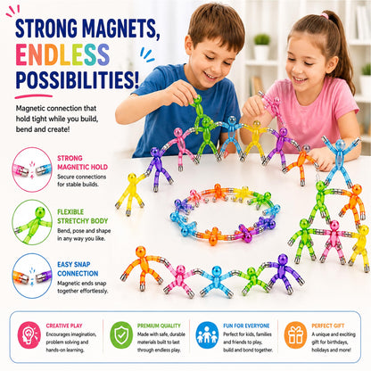 Magnetic Men Figures for Kids Ages 3-8, 10 PCS Sensory STEM Fidget Toy, Travel Toy for Boys & Girls, Road Trip Airplane Car Activities, Educational Building Set, Birthday Gift, Classroom Prize