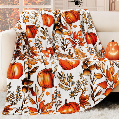 ROMROL Halloween Throw Blanket, Fall Throw Blankets, Fuzzy Fluffy Cozy Soft Throws, Pumpkin Leaves, Fleece Flannel Plush Blanket Halloween Fall Decor for Couch Bed Sofa (50" x 60")