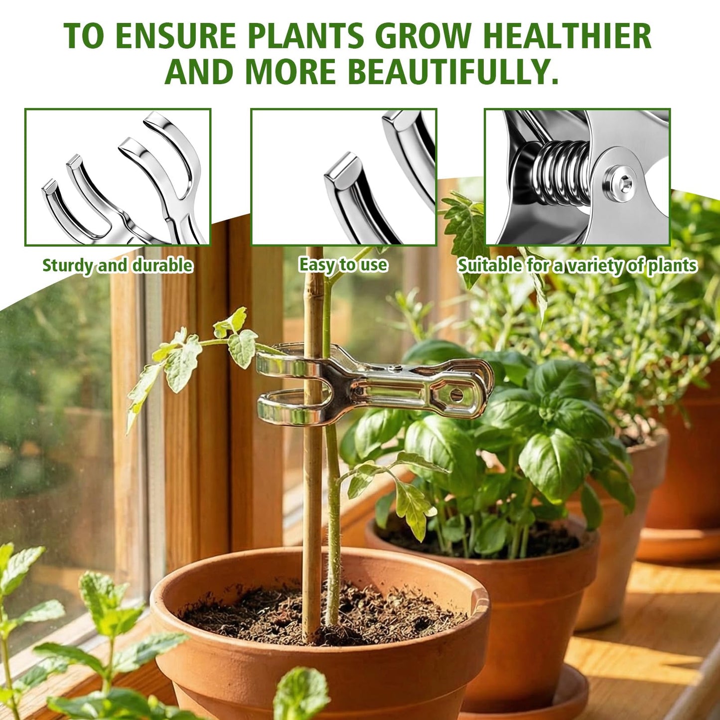 FoldTier 50 Pack Heavy-duty Stainless Steel Garden Clips Upgraded Large Opening Greenhouse Clamps for 3/4" to 2" Pipes Strong Grip Hoop House Clips for Row Covers Shade Cloth Tarps and Plant Support