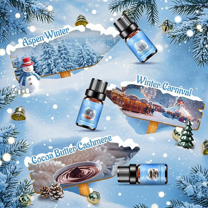 Winter Essential Oils Set, 6 Premium Holiday Fragrance Oil for Diffuser, Candle & Soap Making, Frozen Magic, Winter Wonderland, Hot Cocoa, Frosted Fir, Warm Sweater, Log Fire, Scented Oils for Home