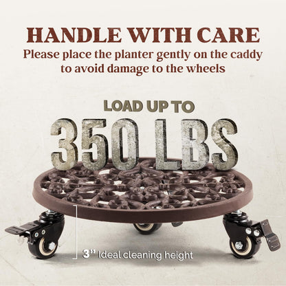 Idzo Capacity 350 lbs Plant Caddy with Wheels Heavy Duty Cast Iron Plant Stand with Lockable Wheels 12 Inch Classis Style Dark Brown