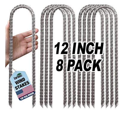 Eurmax USA 12" Windproof Trampoline Stakes,Rust-Proof Galvanized Steel U-Shape Ground Anchor,Commercial Tent Stakes for High Winds,Secure Anti-Flip Tie Down for Soccer Goals,Swing Sets,Fences&Playsets