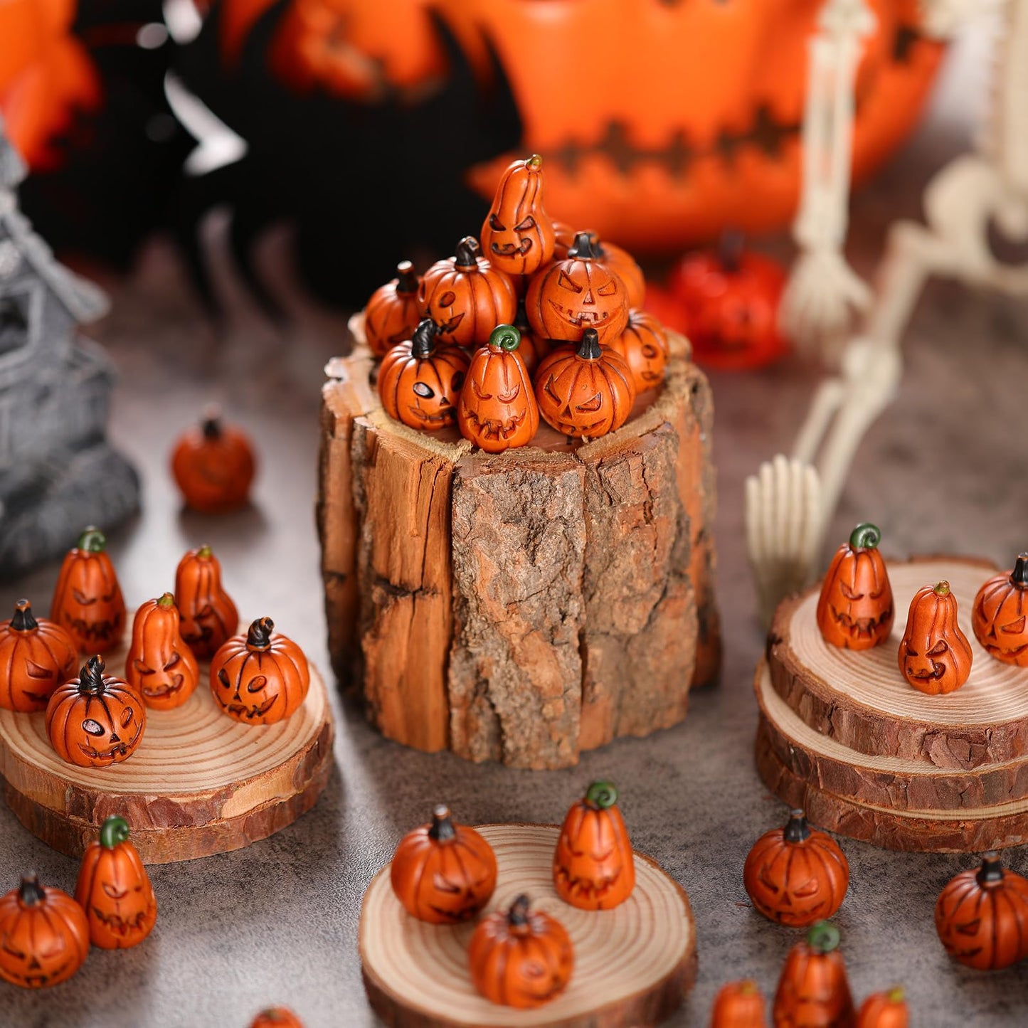 Vertintong 80 Pcs Halloween Miniature Pumpkin Figurines Mini Resin Fake Pumpkin Creepy Craft for Halloween Village Doll House DIY Fairy House Accessories Party Favor Gift Vase Bowl Filler