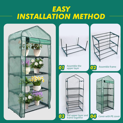 MaxWorks 4-Tier Portable Walk-in Greenhouse – 27" x 19" x 63" – Tall Mini Plant Grow House with Clear PE Cover & Steel Frame – Indoor/Outdoor Shelter for Seedlings, Herbs, or Flowers (51962)