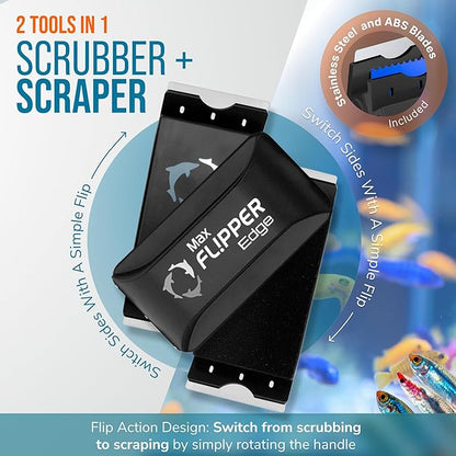Flipper Edge 2-in-1 Scrubber Scraper Floating Magnetic Fish Tank Aquarium Cleaner with Dual Blades - Efficient Glass & Acrylic Aquarium Cleaning Tools (MAX)