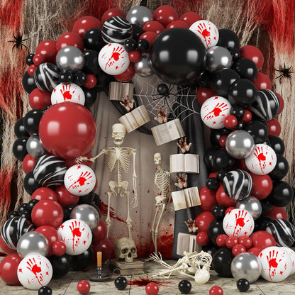 Froova Halloween Balloon Arch Kit Bloody Balloons Garland Black and Red Balloon with Horror Marble Latex Balloons for Scary Creepy Killer Night Ghost Spooky Vampire Birthday Baby Shower Party Decor