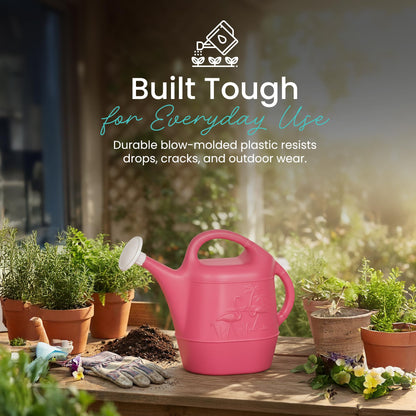 Union Products Watering Can, Flamingo 2 Gallon Plastic Gardening Water Jug with 2 Handles for Garden, Indoor Plants, and Outdoor Flower Pots, Pink