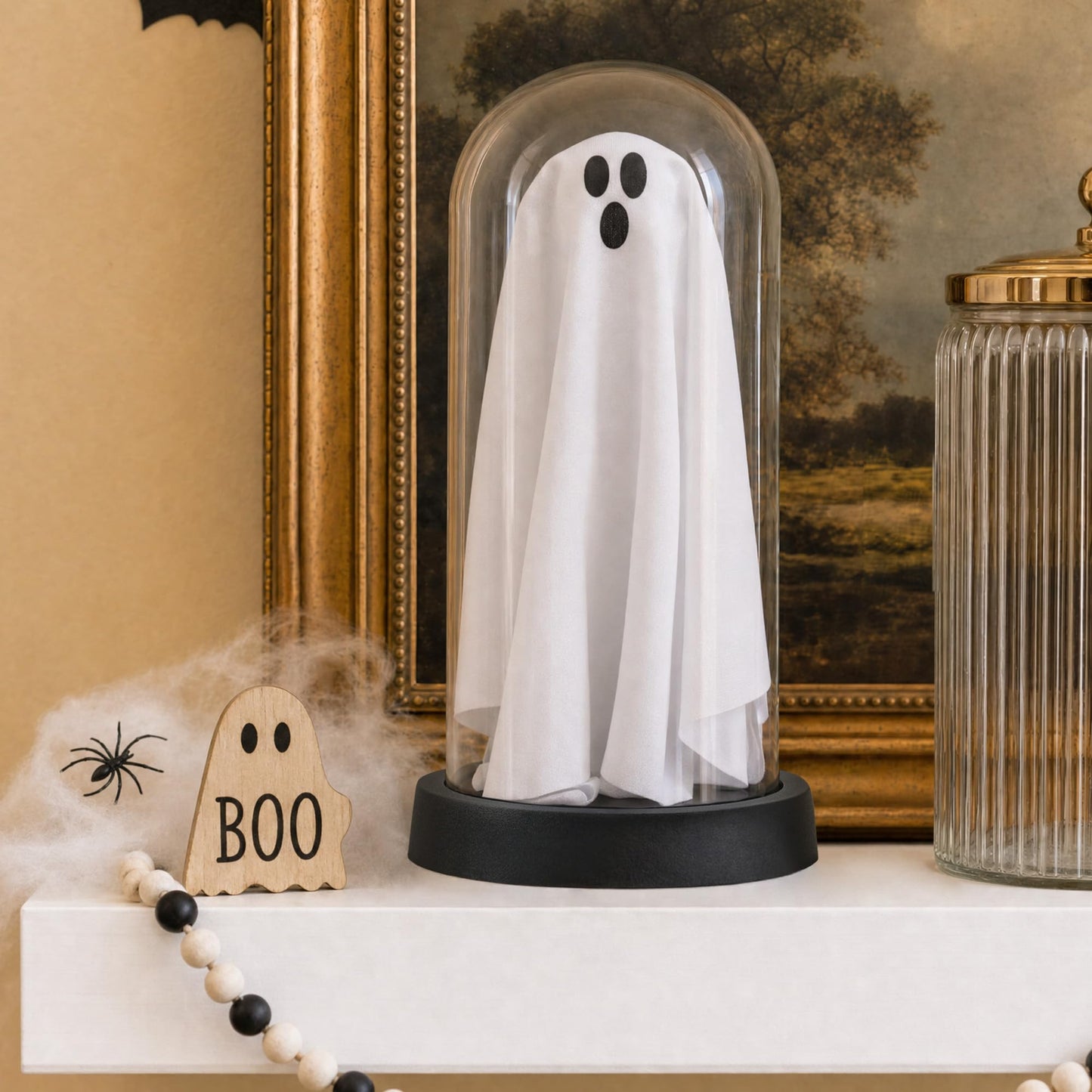 Halloween Decor-Halloween Decorations Indoor-Light Up Ghost in Glass Cloche-Cute Ghost with Light for Home Kitchen Mantel Tabletop Party Decor and Holiday Decorations