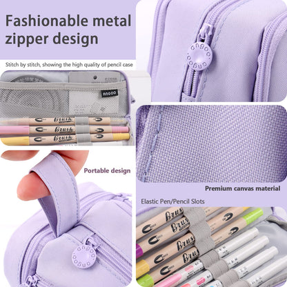 MAMUNU Large Capacity Pencil Case 4 Compartments, Pencil Pouch Bag with Zipper Portable Handle, Pen Case Bag Stationery Organizer for Office College School Adults Teen Girls Boys Men Women, Purple