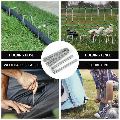 HOOPLE 100 Pack 6 Inch 11 Gauge Heavy Duty Galvanized Landscape Staples, Garden Stakes & Sod Pins for Securing Weed Barrier Fabric, Landscape Fabric, Hoses, Netting & Outdoor Decorations