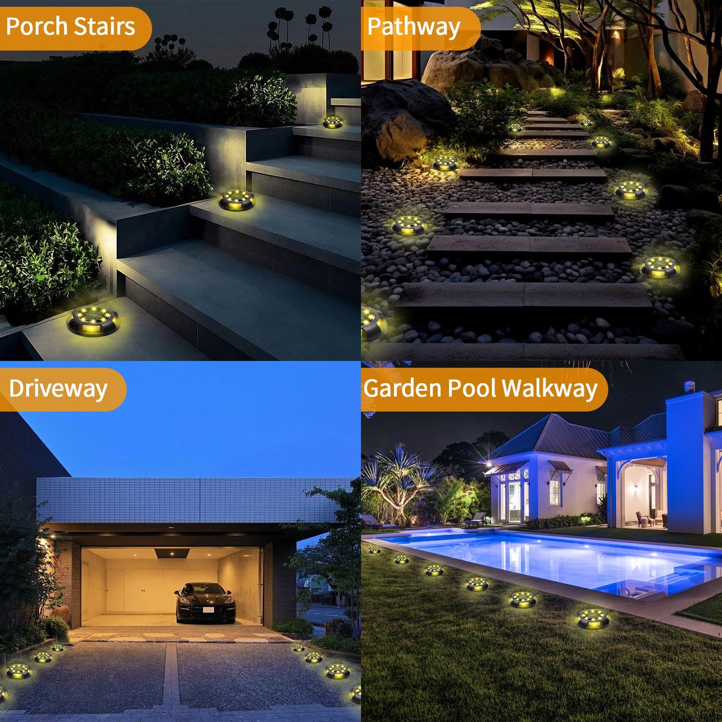 ANKUNABA Solar Ground Lights, 8 Pack 12 LED Solar Disk Lights Outdoor Waterproof In-Ground Landscape Lighting for Garden Pathway Yard Lawn Patio Deck Driveway Walkway Outside Decor (Warm White)